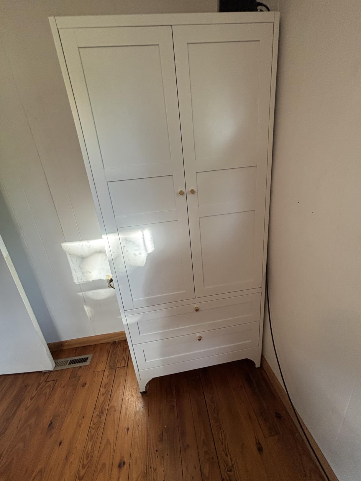 Letaya Metal Armoire Wardrobe Closet with Drawers, Clothing Storage Cabinet with Doors and Shelves, Coat Closet with Hanging Rod, Bedroom, Home, Cloak Room, White-71 H x 32