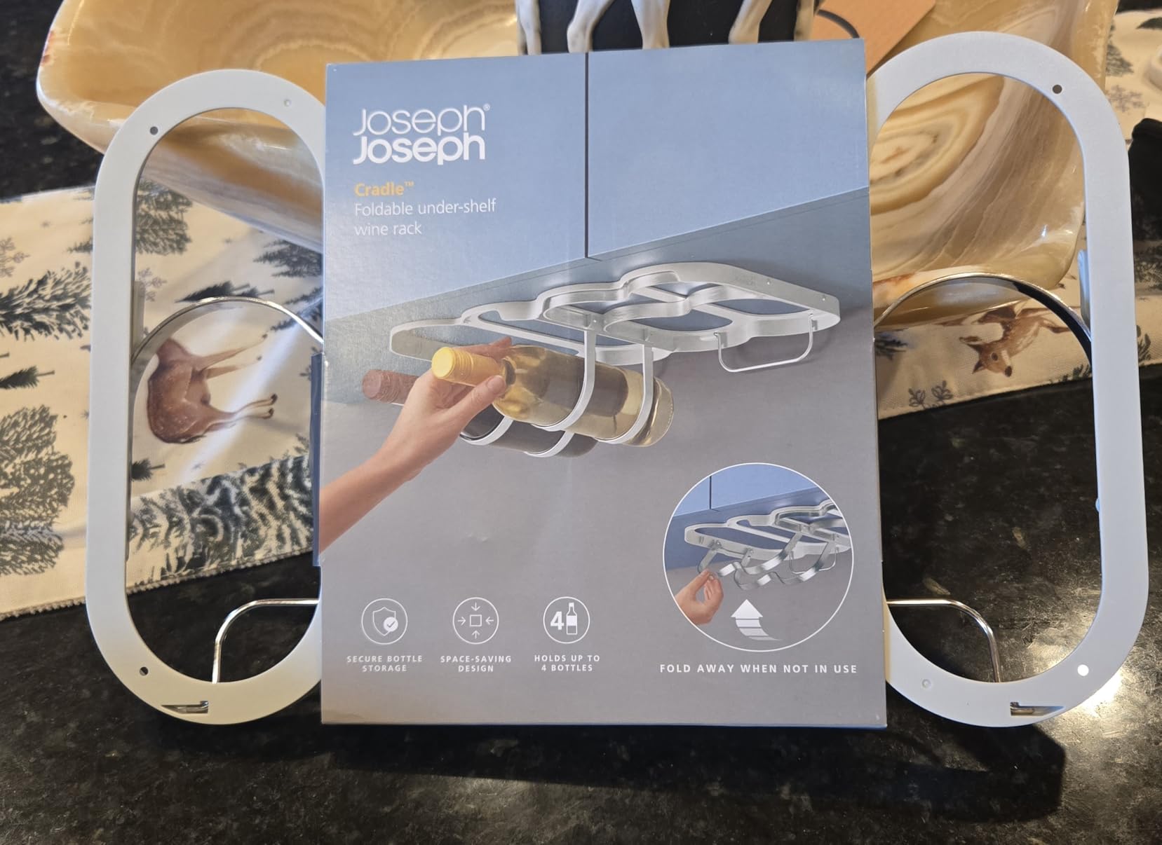 Joseph Joseph Cradle Wine Bottle Organizer, Under Cabinet Mount, Folding Steel Rack, Holds 4 Bottles customer photo 1