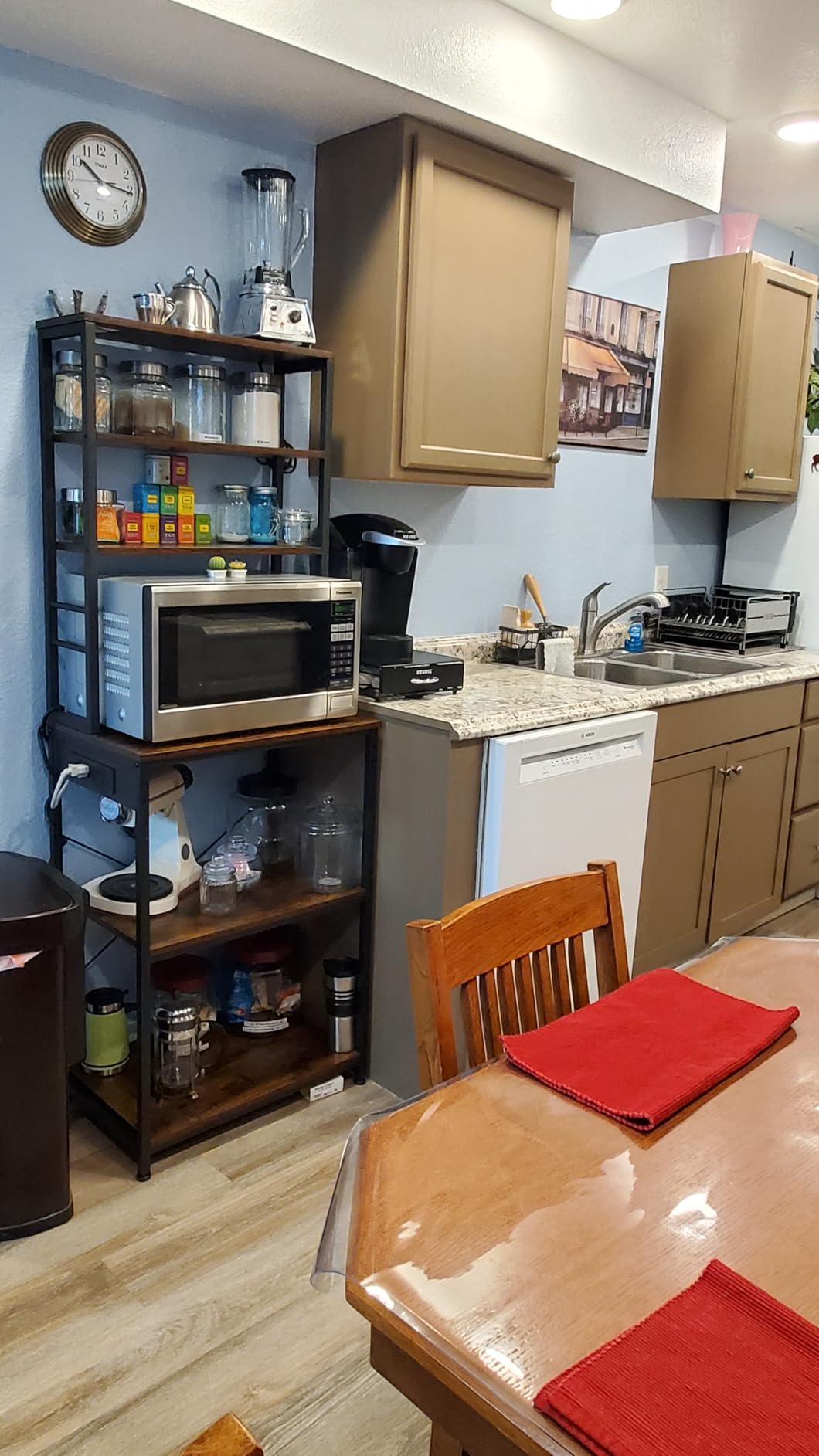 VASAGLE Coffee Bar, 23.6 Inches 6-Tier Baker's Rack with 6 Hooks | Modern Basic Microwave Stand, 23.6 x 15.8 x 66.5 Inches, Golden Oak and Cloud White, BARNET Collection UKKS124Y03 customer photo 2