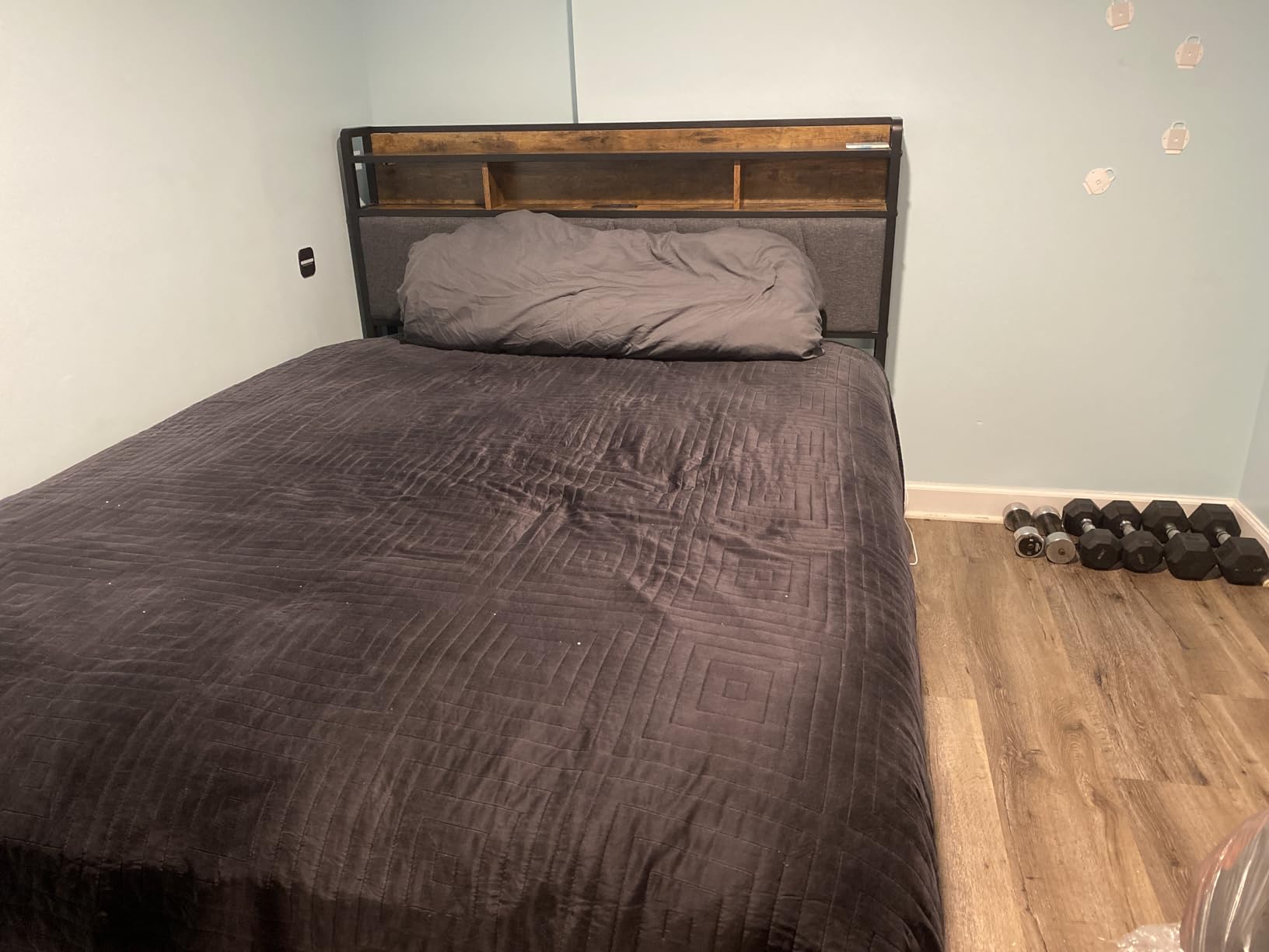Forestell Queen Bed Frame with 2-Tier Storage Headboard & 6 Drawers | Platform Bed with Heavy Duty Slat Support, Charging Station & LED, USB, Type-C & AC Ports, Noise-Free, No Box Spring, Brown customer photo 1