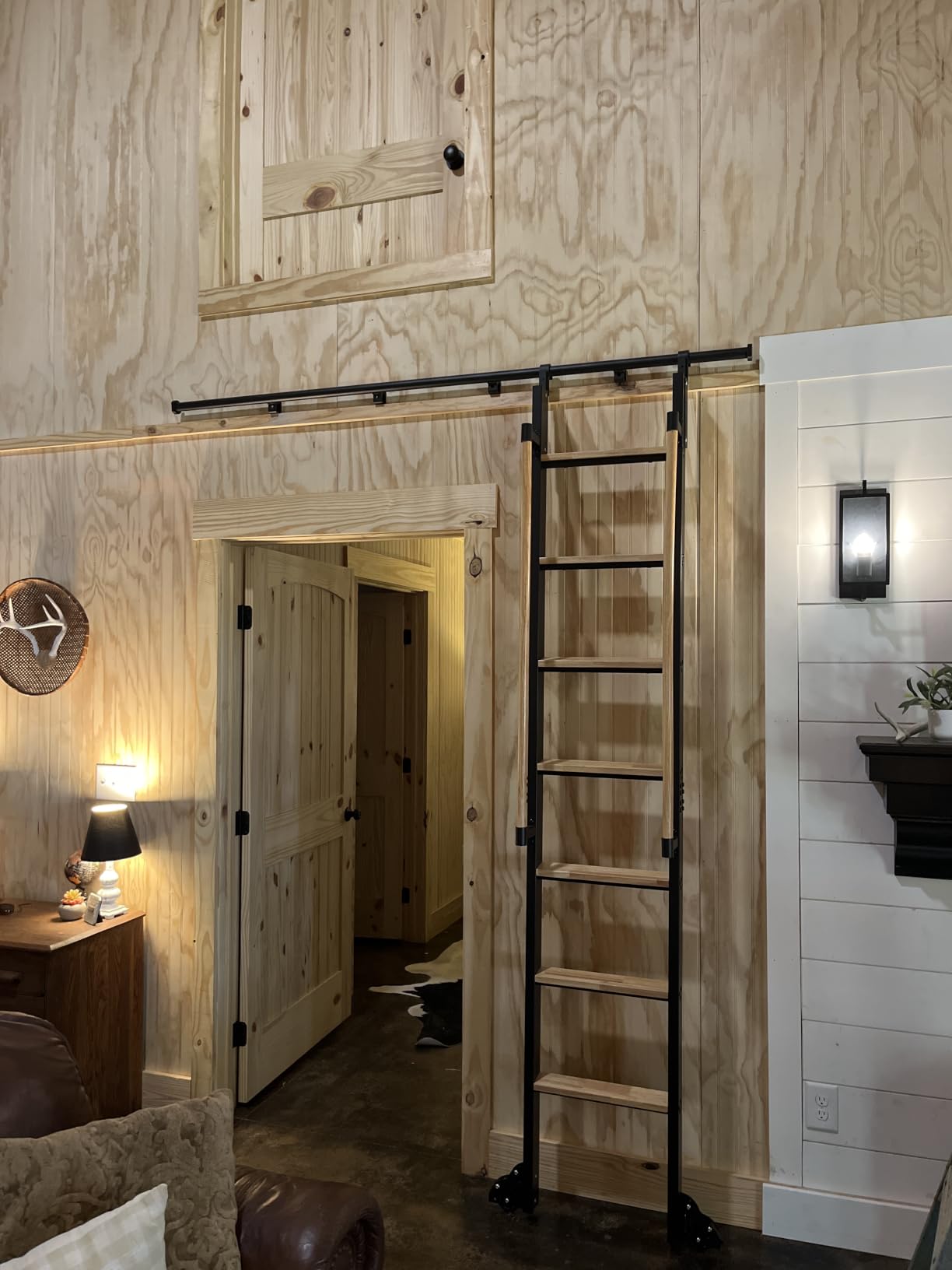 Rolling Library Ladder with 6.6FT Sliding Track, 96