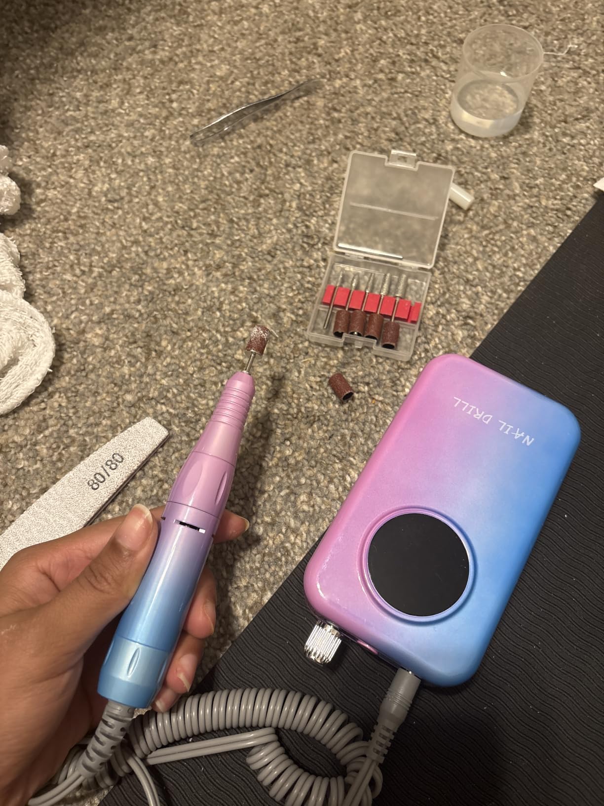Nail Drill Professional, 45000 RPM Rechargeable Electric Nail File Kit for Acrylic & Gel Nails, Portable Manicure Pedicure Tool for DIY Home or Salon, with 11 Nail Drill Bits & Sanding Band Set customer photo 2
