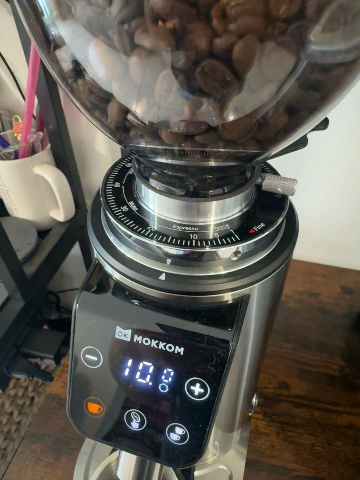 MOKKOM Titanium 64mm Flat Burr Coffee Grinder for Espresso, 100 Settings | Electric Espresso Grinder with Single Dose, Anti-Static, Precision Timer, Stainless Steel Body customer photo 1