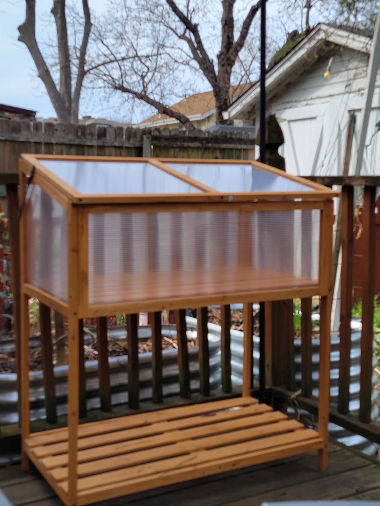 Giantex Wood Cold Frame Greenhouse, Raised Flower Planter Protection with Transparent Openable Roof & Slatted Shelf, Indoor Outdoor Hot House for Garden Balcony, 36”x20”x42” customer photo 1
