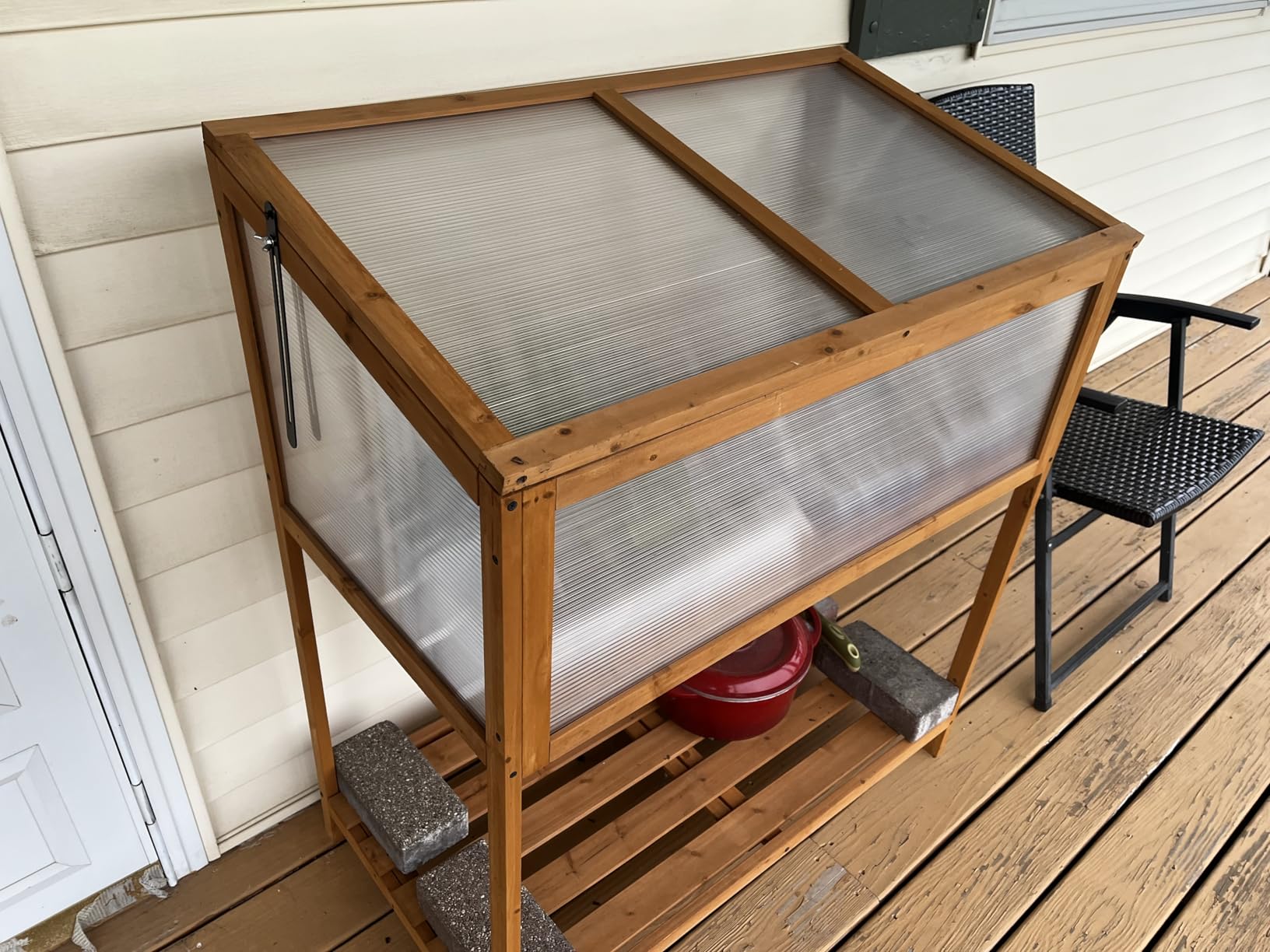 Giantex Wood Cold Frame Greenhouse, Raised Flower Planter Protection with Transparent Openable Roof & Slatted Shelf, Indoor Outdoor Hot House for Garden Balcony, 36”x20”x42” customer photo 2