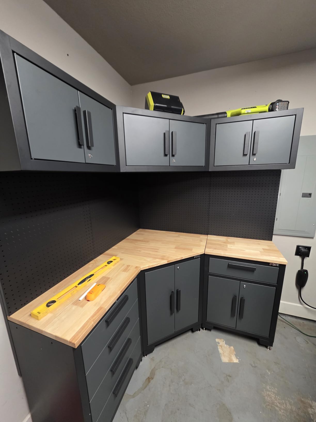 9PCS Garage Storage Cabinet System,Grey Handlle - Garage Workshop Set with Steel Cabinet, Cabinet Drawers, Workbench, Pegboard for Tool Organization customer photo 2
