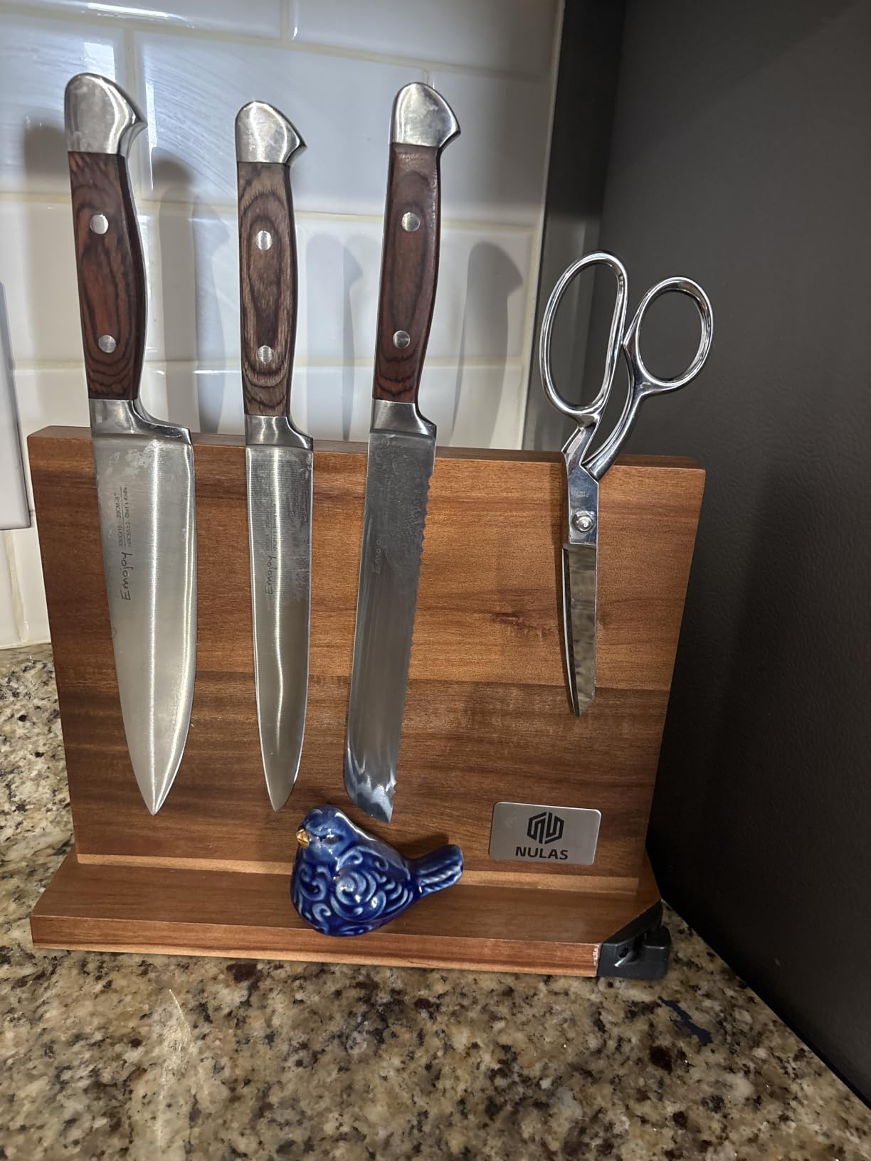 Magnetic Knife Block with Built-in Sharpener, Double-Sided Countertop Magnetic Knife Holder, Holds Up to 12 Knives & Metal Kitchen Tools, Brown customer photo 2