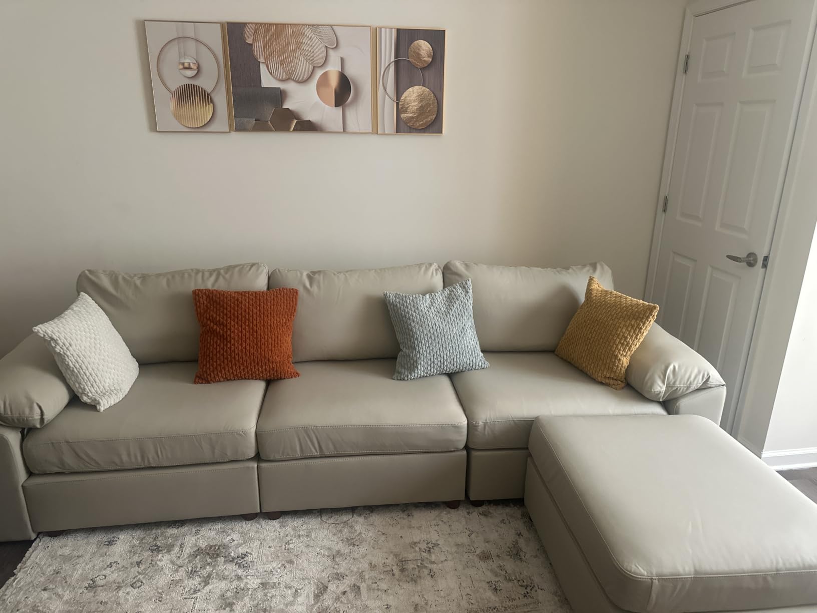 EASE MOOSE Modular Sectional Sofa, U Shaped Scratch Resistant Couch, Beige | Pet-Friendly Faux Leather, Large Deep Seat, Easy to Clean, Solid Wood Frame, Easy Assembly, Scratch Resistant customer photo 2