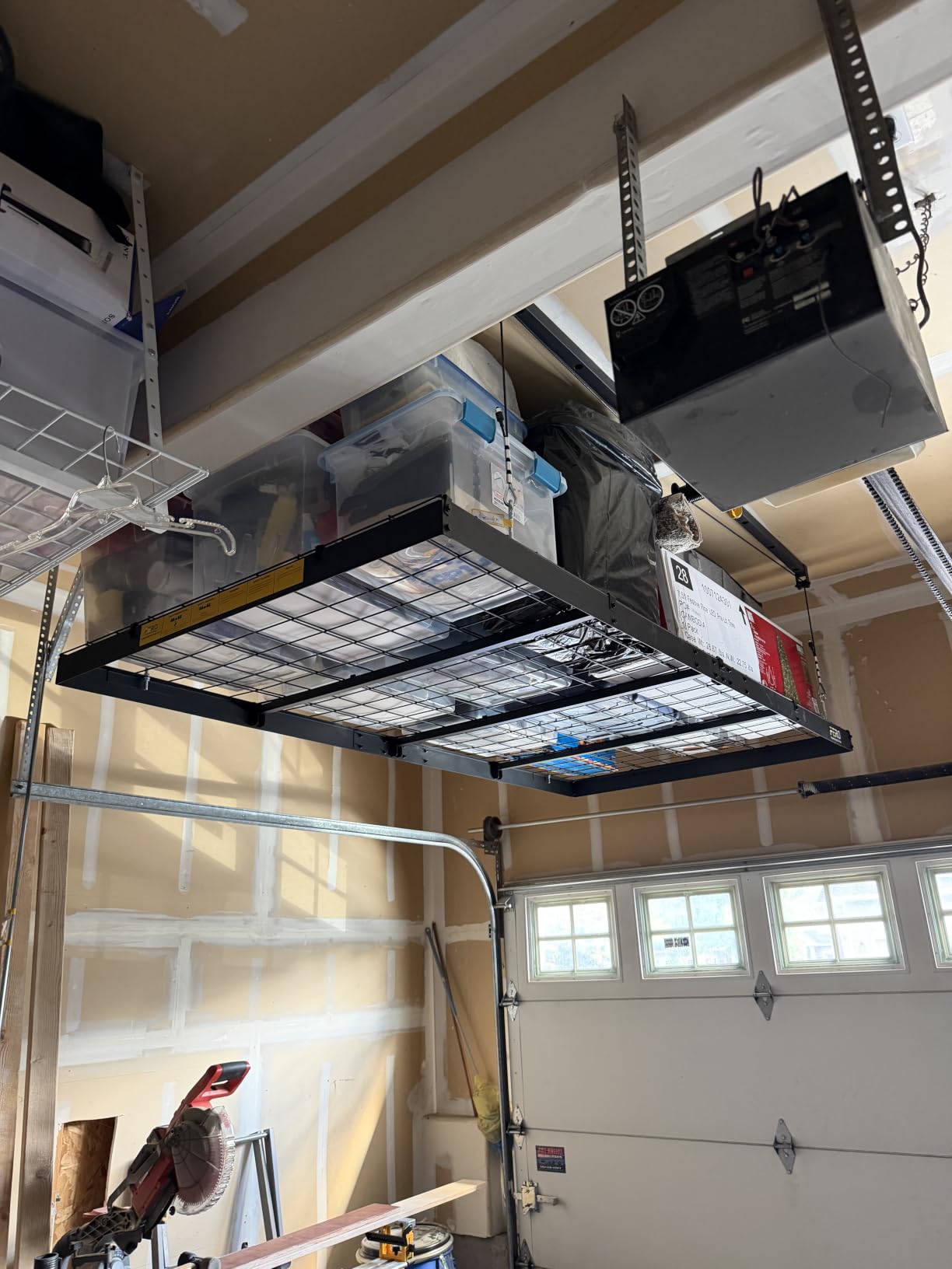 FERO Overhead Garage Storage Rack, 500 lb Capacity, 4x8 FT Garage Ceiling Storage Rack with Safety Lock, Heavy-Duty Ceiling Mounted Lift System, Drop-Down Garage Ceiling Organizer customer photo 2