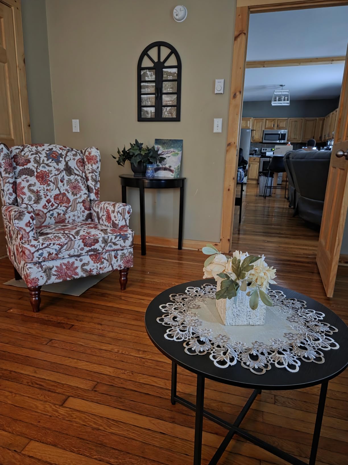 Mid Century Floral Wingback Accent Chair Floral Red | High Back/Retro Wooden Legs/ Breathable Linen Fabric Upholstered Armchair/Floral Pattern Chair for Living Room Bedroom customer photo 1