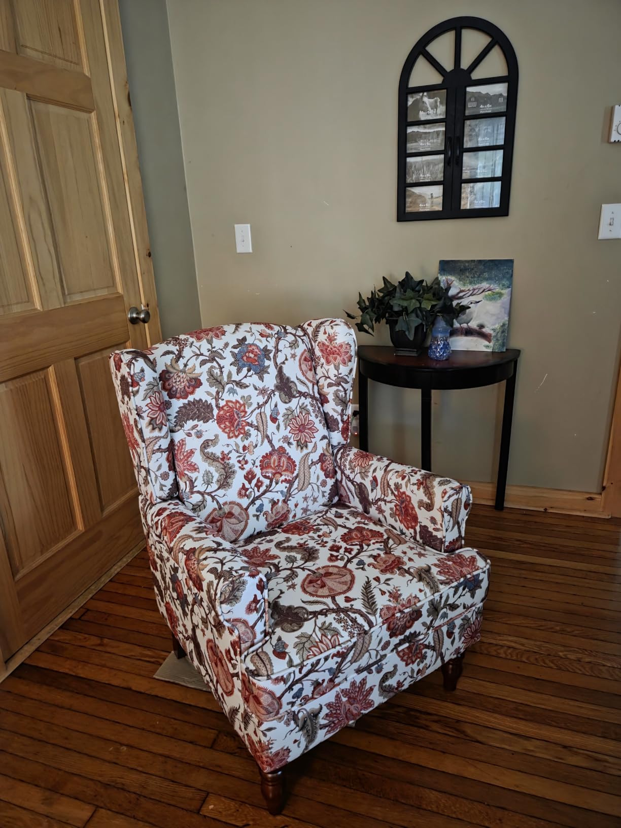 Mid Century Floral Wingback Accent Chair Floral Red | High Back/Retro Wooden Legs/ Breathable Linen Fabric Upholstered Armchair/Floral Pattern Chair for Living Room Bedroom customer photo 2