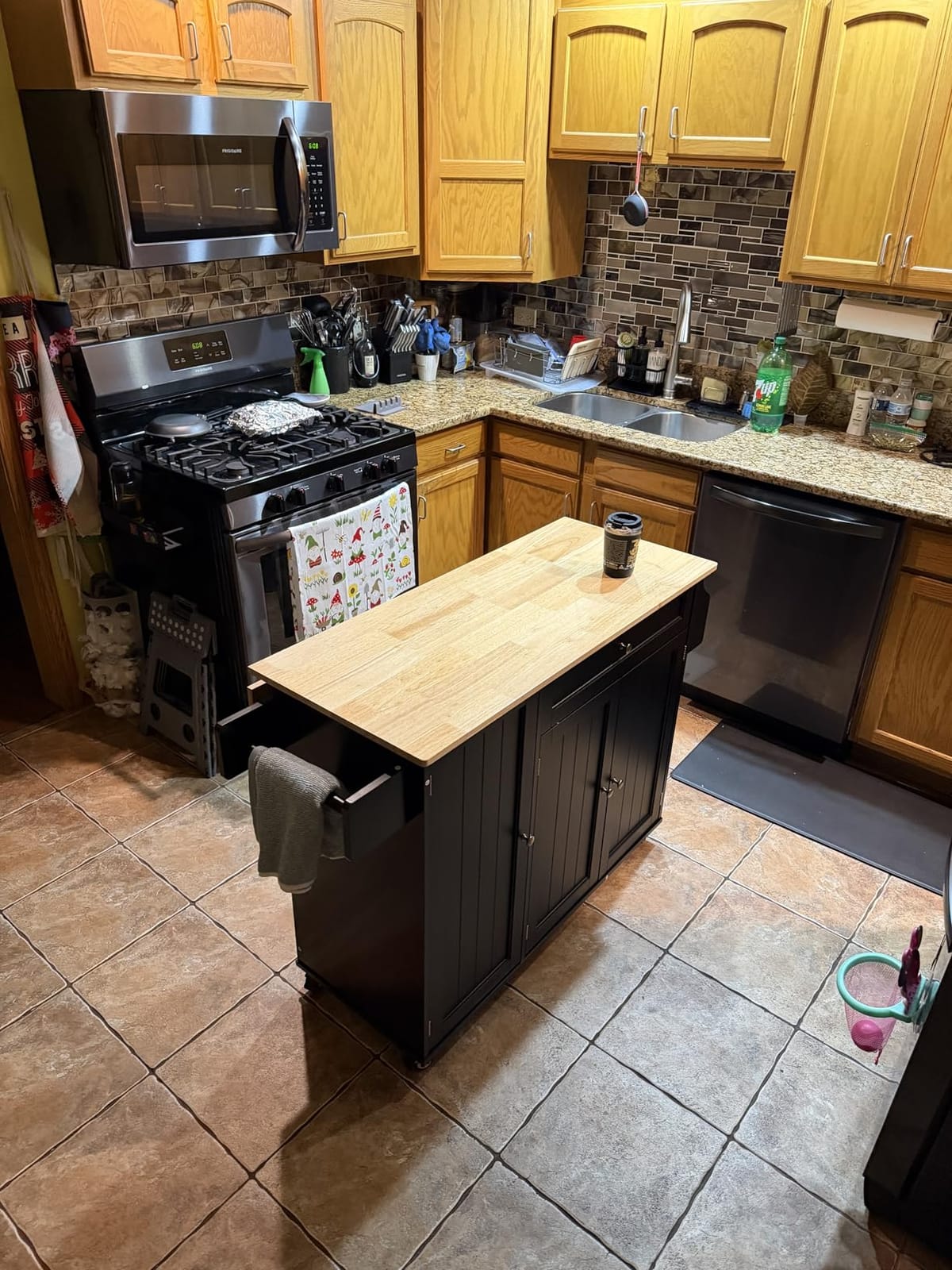 Ahomly Rolling Kitchen Island with Storage, Drop Leaf and Drawer, Brown customer photo 1