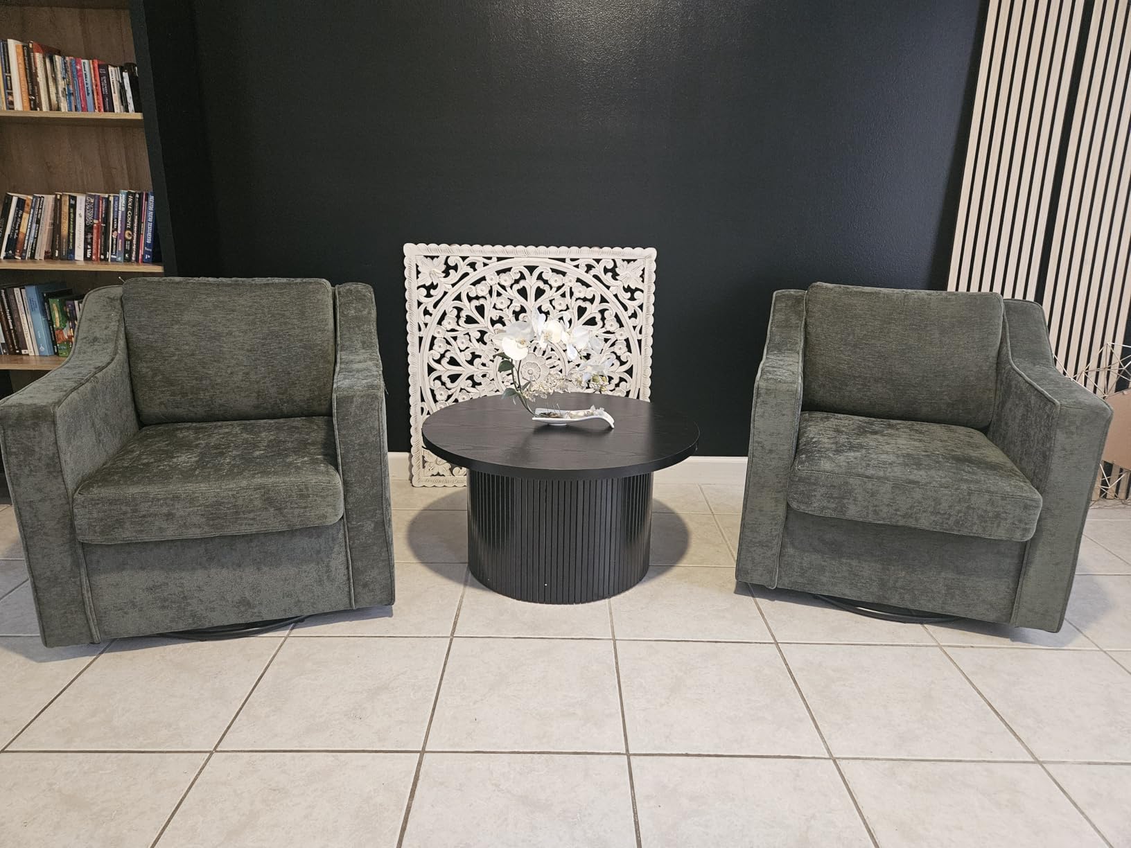 Faux Leather Swivel Accent Barrel Chairs Set of 2, Brown | Ergonomic Design | PU Leather | Metal Swivel Base | Easy to Clean | High-Density Foam | Deep Padded Seat for Living Room customer photo 1
