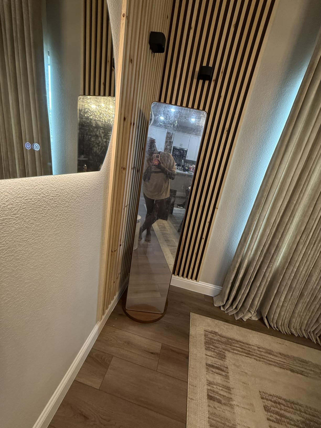 Full Length Mirror with Coat Rack & Storage, 360° Rotating Solid Wood Standing Floor Mirror with Shelves for Bedroom, Entryway, Dressing Room (Walnut Brown, 66