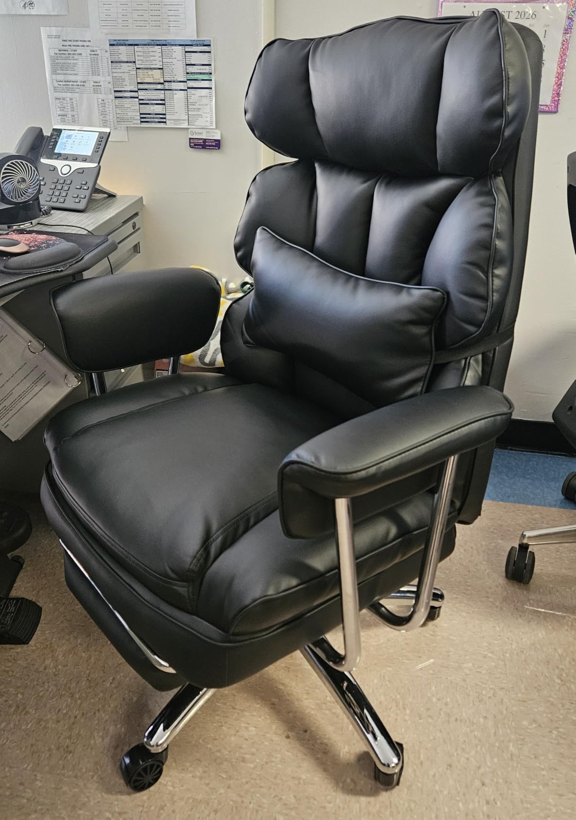DUMOS Ergonomic Home Office Desk Chair, Executive Chair, PU Leather | Big Tall High Back, Lumbar Support, Reclining Height Adjustable, Computer Gaming, Footrest Swivel Wheels, Black customer photo 2
