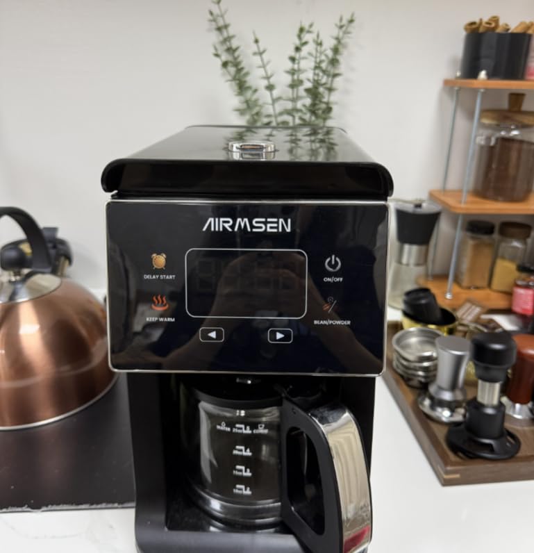 AIRMSEN Coffee Maker with Grinder, 5-Cup Grind and Brew, Programmable | 3 Grind Settings, 24H Delay Brew, Touch Control, Glass Carafe, 2-Hour Auto Keep Warm for Home Offices customer photo 2