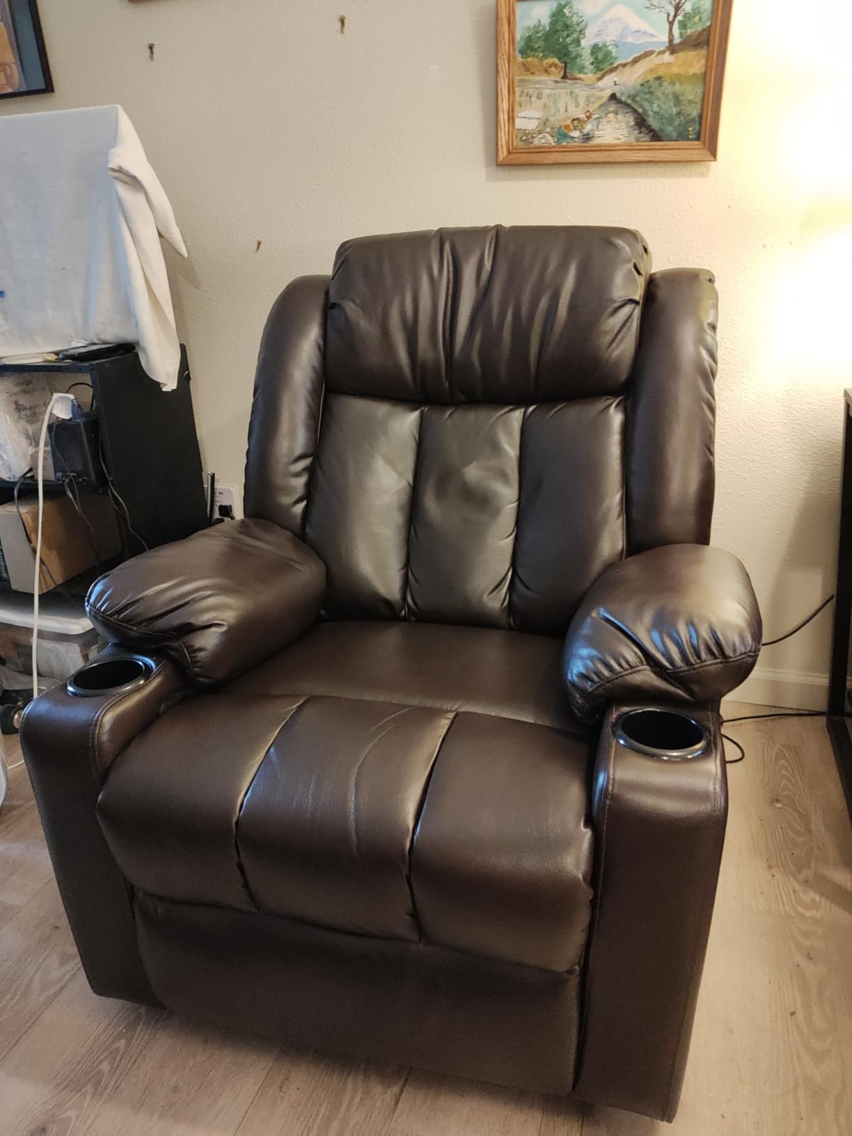 Ketaiyou Rocker Swivel Recliner Chair for Adults, Overstuffed Large Manual Recliner Glider with Massage and Heat, Comfy Soft Fabric Living Room Reclining Sofa Chair (Lime Gray) customer photo 1