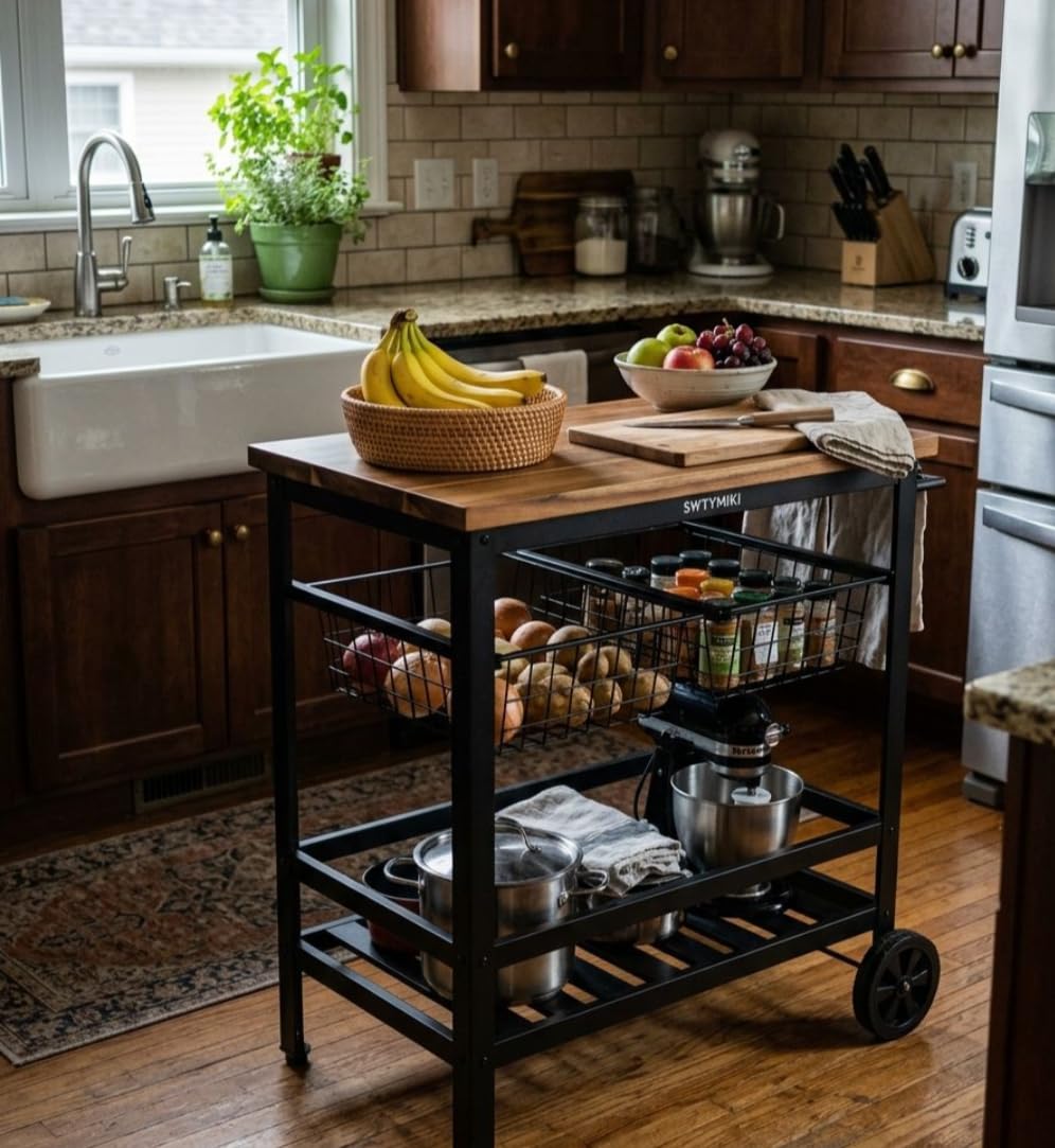 SWTYMIKI Rolling Kitchen Island Cart - Small Home Cooking Lovers, Espresso | Drawer & Dual Mesh Dust‑Proof Cabinet Doors, 360° Lockable Wheels, Multi‑Purpose Mobile Coffee Bar, Microwave Storage Station customer photo 1
