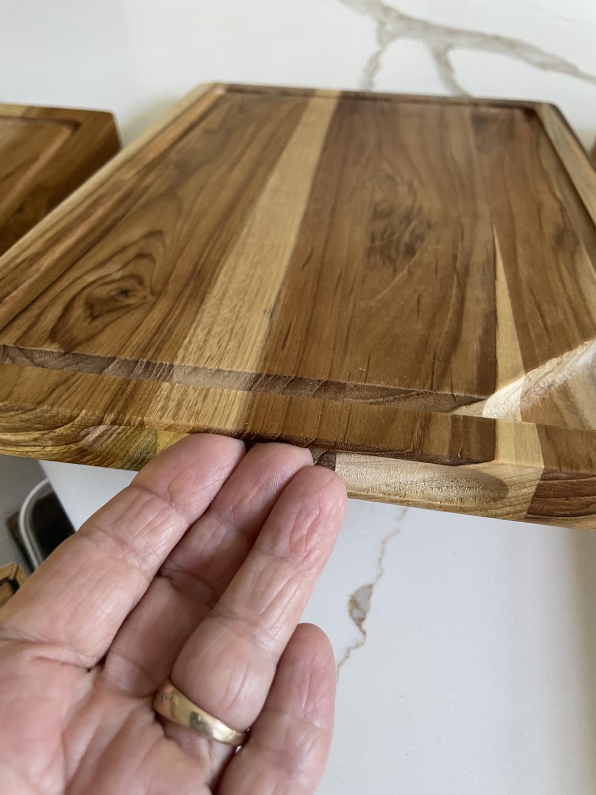 Kikcoin Teak Wood Cutting Board for Kitchen with Storage Stand, Pre-Oiled Wooden Cutting Board Set of 3, Large Butcher Block Charcuterie Boards with Juice Groove for Meat, Cheese, Pizza customer photo 2