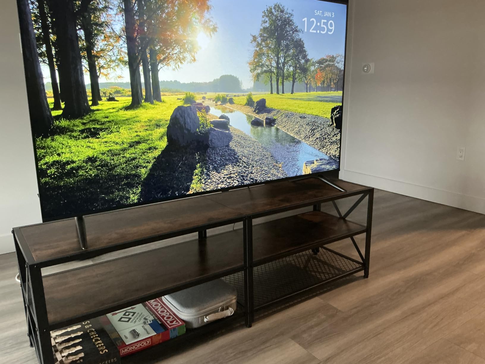 VASAGLE 58 Inch TV Stand, Mid Century Entertainment Center with Storage | Media Console Table for Living Room, TV table with Fluted Sliding Doors for 65'' TV, Walnut, MIRIANA Collection ULTV633K101 customer photo 1