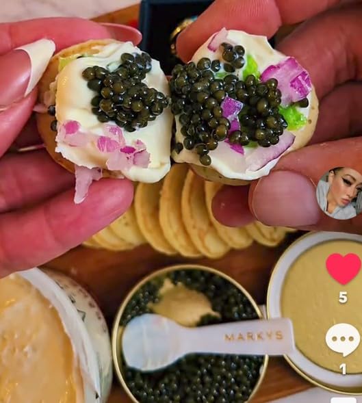 MARKY'S Osetra Black Malossol Caviar Kit - 1 oz / 28 g | with French Mini Blini, Cream Fraiche, Mother of Pearl Spoon & Gold Plated Tin Opener customer photo 2