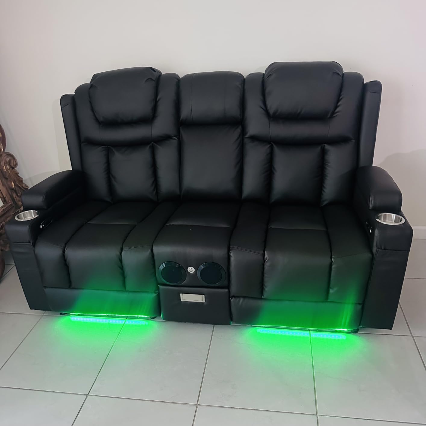 Power Loveseat Recliner Sofa, Home Theater Seating with Flip Back Console, Wall Hugger Reclining Loveseat with LED Light, USB Ports, RV Couch Movie Gaming Chair for Living Room, Gaming Room (Black) customer photo 1