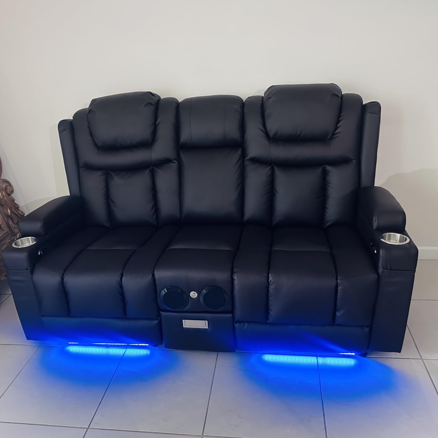 Power Loveseat Recliner Sofa, Home Theater Seating with Flip Back Console, Wall Hugger Reclining Loveseat with LED Light, USB Ports, RV Couch Movie Gaming Chair for Living Room, Gaming Room (Black) customer photo 2