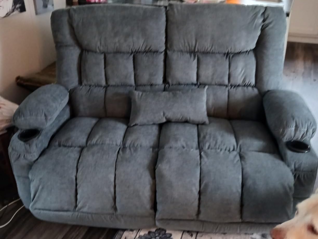 Recliner Loveseat with Cup Holders for Living Room, 2 Seat Manual Loveseat Recliner with Side Pocket customer photo 1