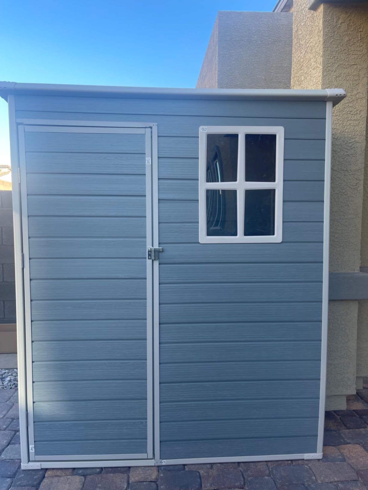 Aoxun Resin Outdoor Storage Shed, 6x8 FT Outdoor Shed with Floor, Gray | All-Weather Plastic Garden Tool Shed with Lockable Door, Sloping Roof & Window for Backyard, Patio, Poolside customer photo 1