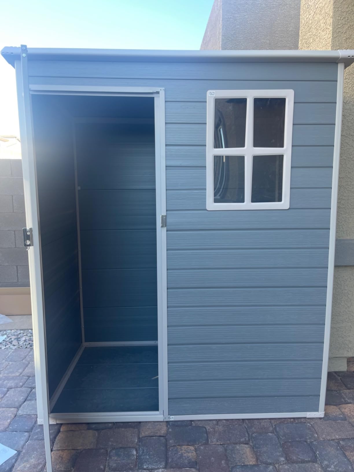 Aoxun Resin Outdoor Storage Shed, 6x8 FT Outdoor Shed with Floor, Gray | All-Weather Plastic Garden Tool Shed with Lockable Door, Sloping Roof & Window for Backyard, Patio, Poolside customer photo 2