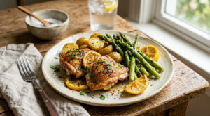 one pan lemon chicken dinner ideas with asparagus