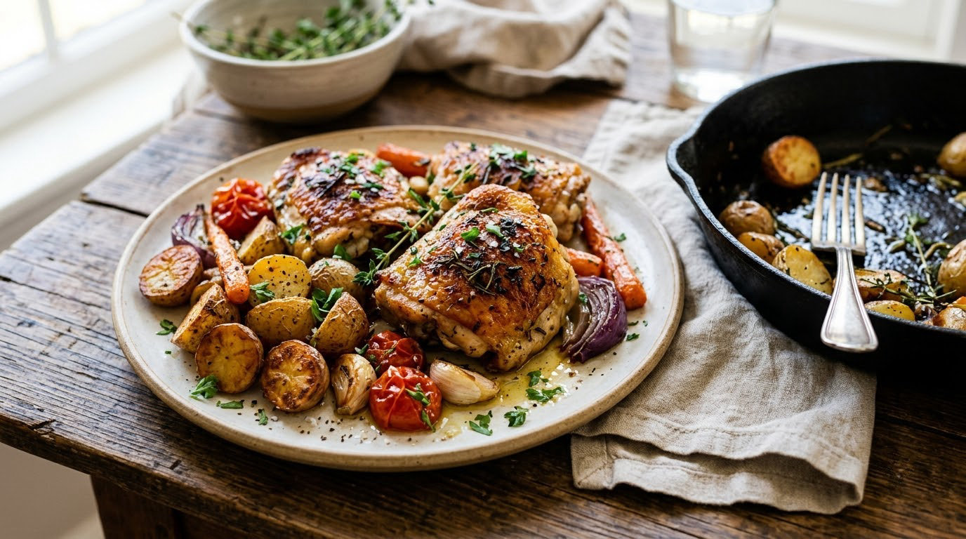 one pan chicken thigh dinner ideas with potatoes