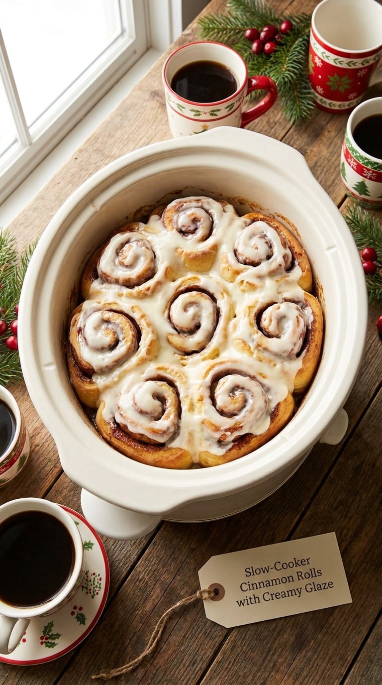 Slow-Cooker Cinnamon Rolls with Creamy Glaze