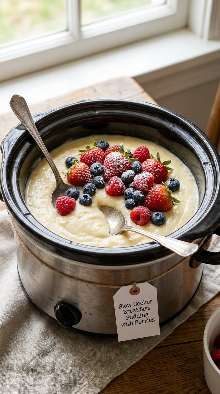 Slow-Cooker Breakfast Pudding with Berries