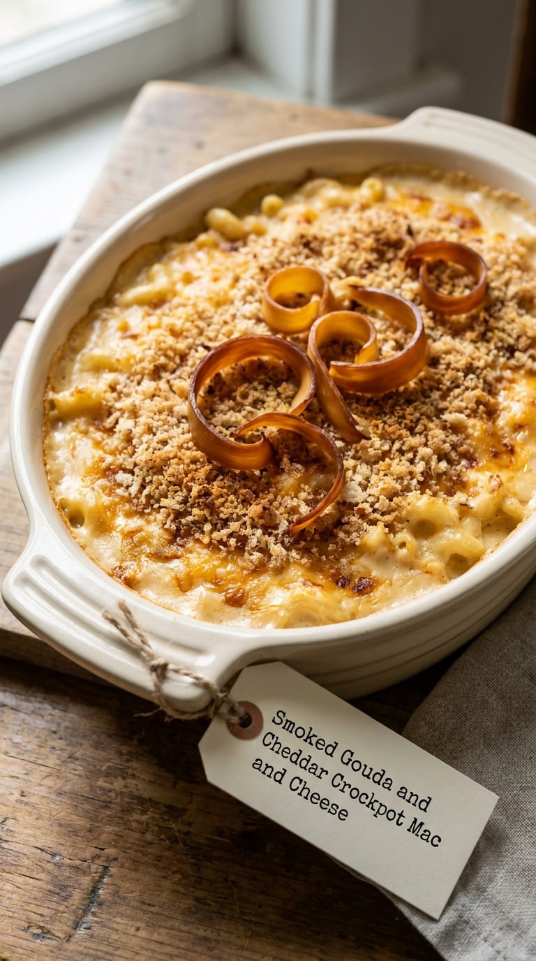 Smoked Gouda and Cheddar Crockpot Mac and Cheese