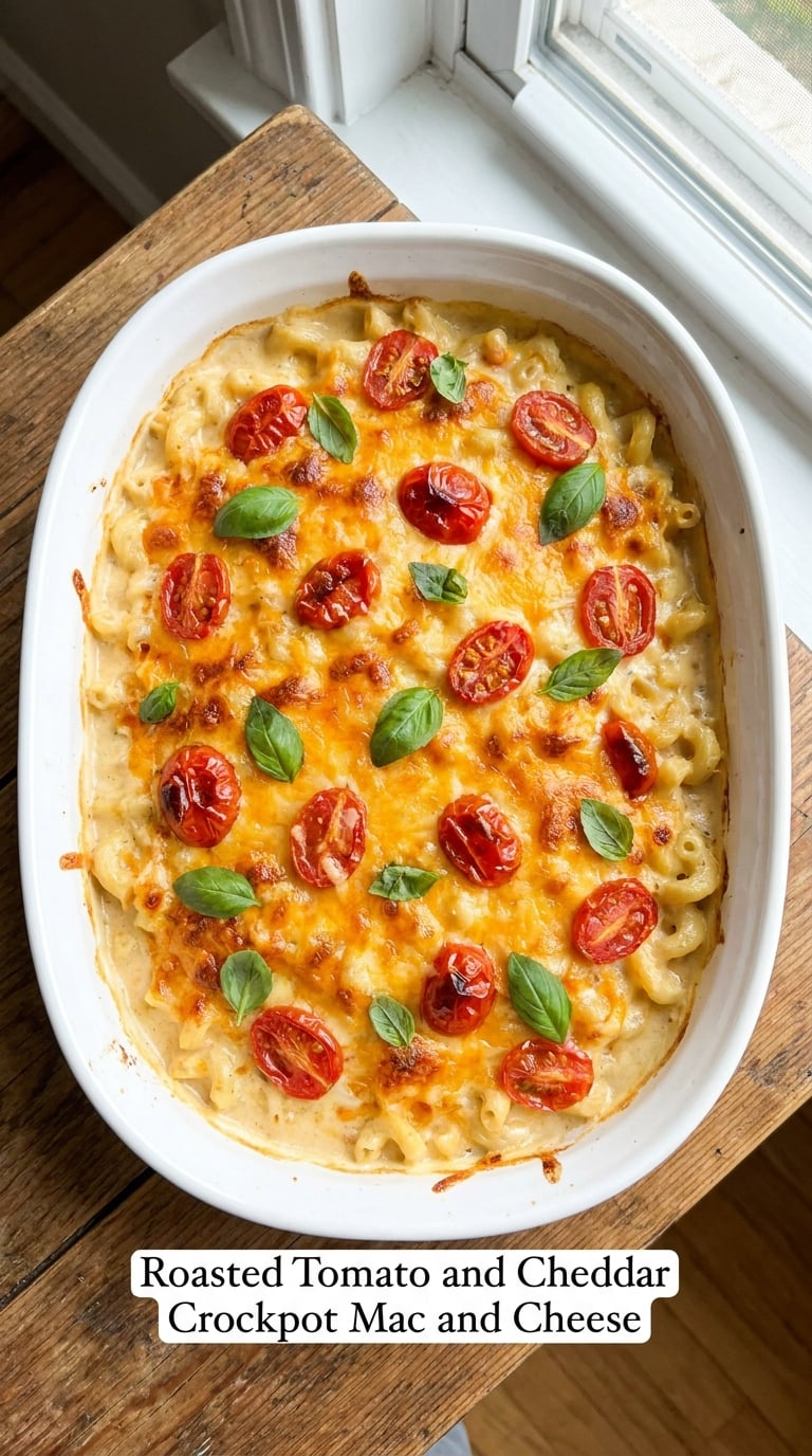 Roasted Tomato and Cheddar Crockpot Mac and Cheese