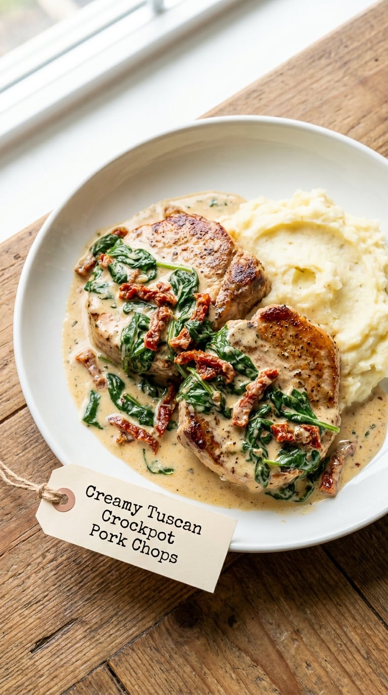 Creamy Tuscan Crockpot Pork Chops