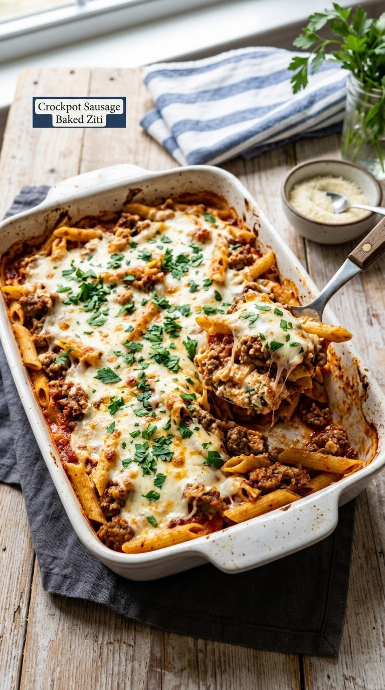 Crockpot Sausage Baked Ziti