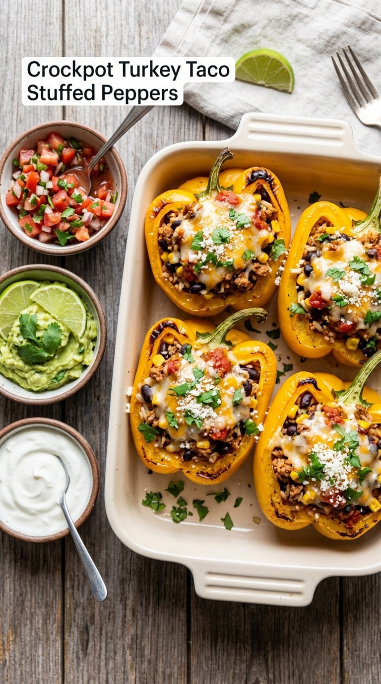 Crockpot Turkey Taco Stuffed Peppers