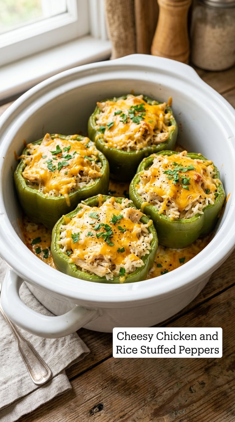 Cheesy Chicken and Rice Stuffed Peppers