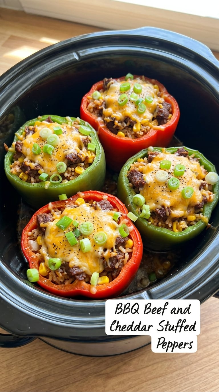 BBQ Beef and Cheddar Stuffed Peppers