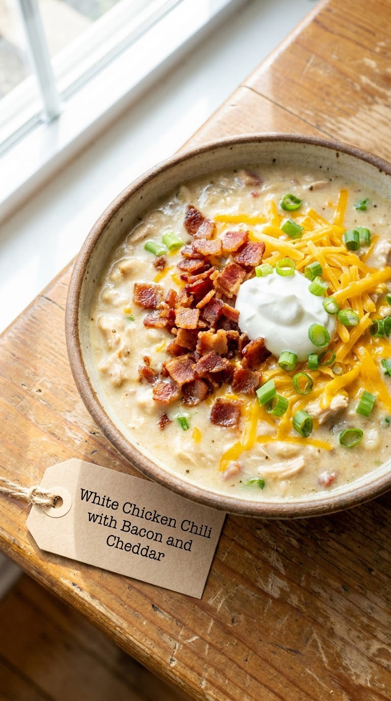 White Chicken Chili with Bacon and Cheddar