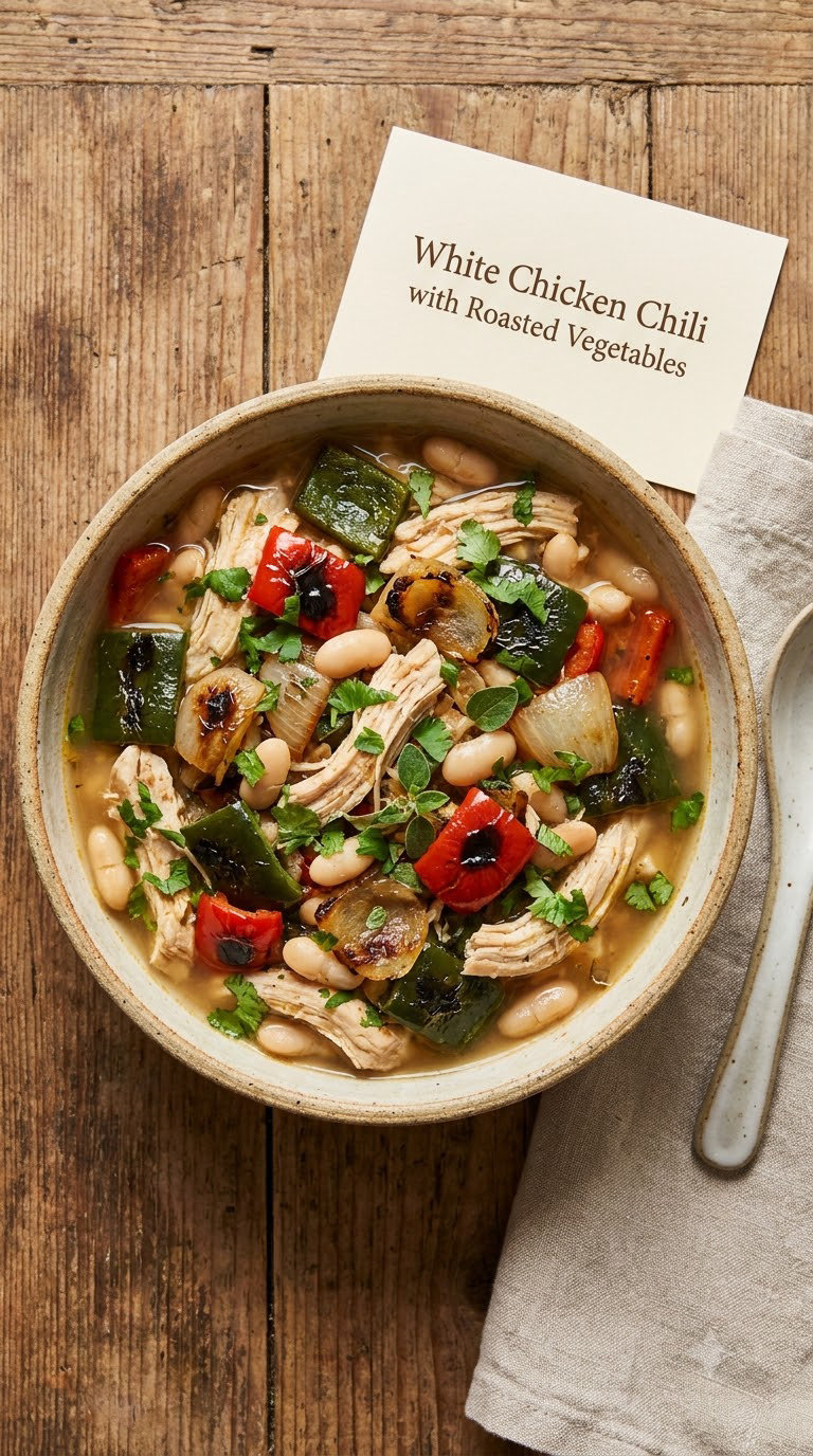 White Chicken Chili with Roasted Vegetables