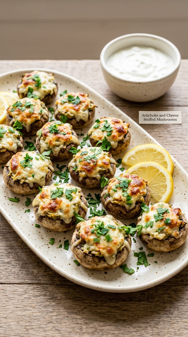Artichoke and Cheese Stuffed Mushrooms