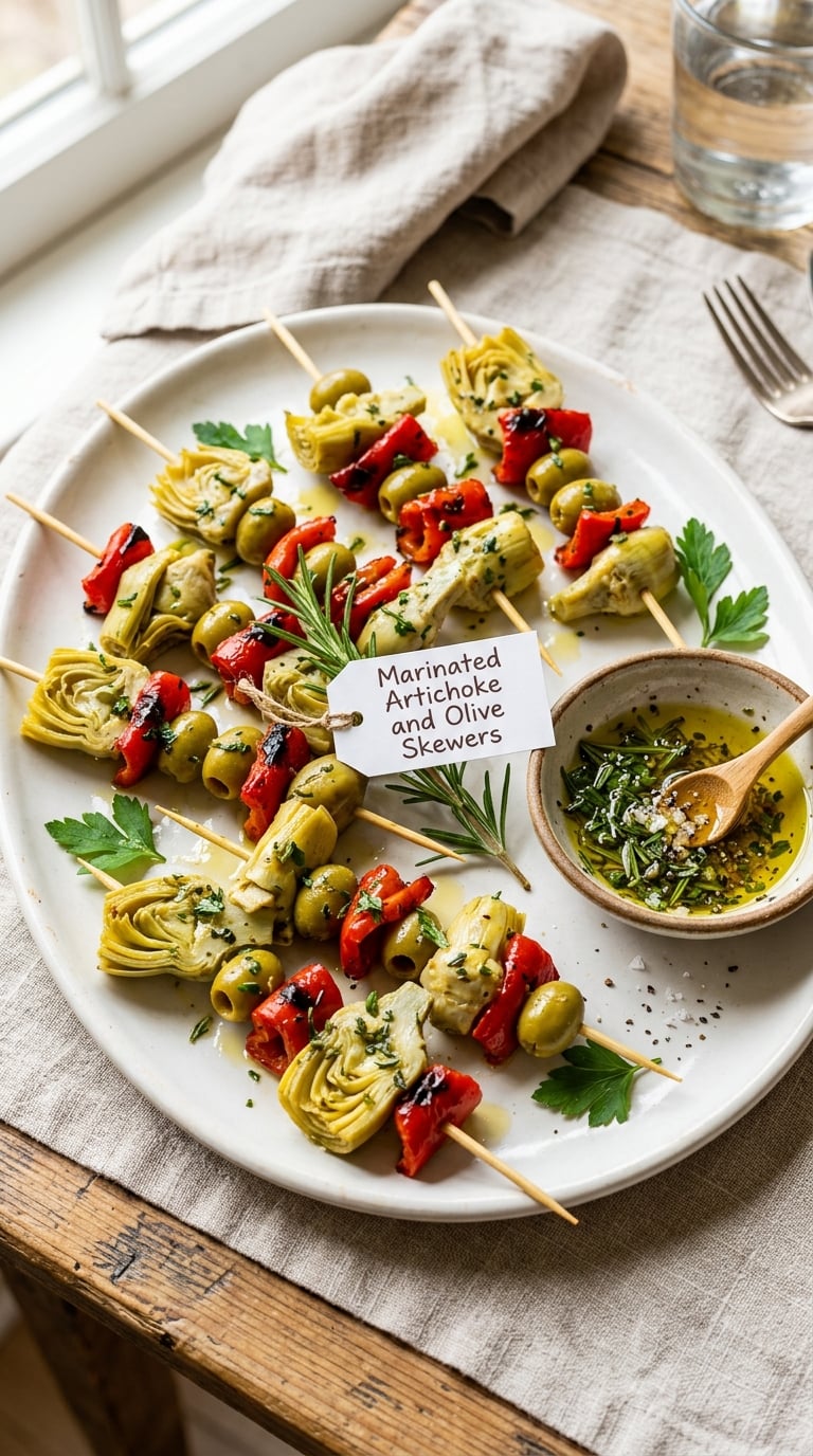 Marinated Artichoke and Olive Skewers