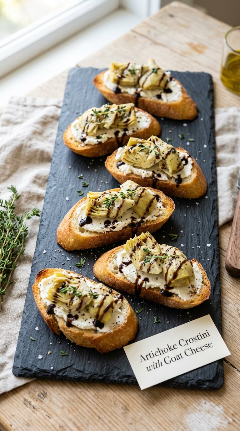 Artichoke Crostini with Goat Cheese