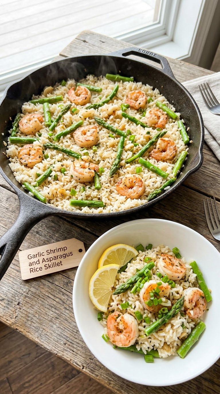Garlic Shrimp and Asparagus Rice Skillet