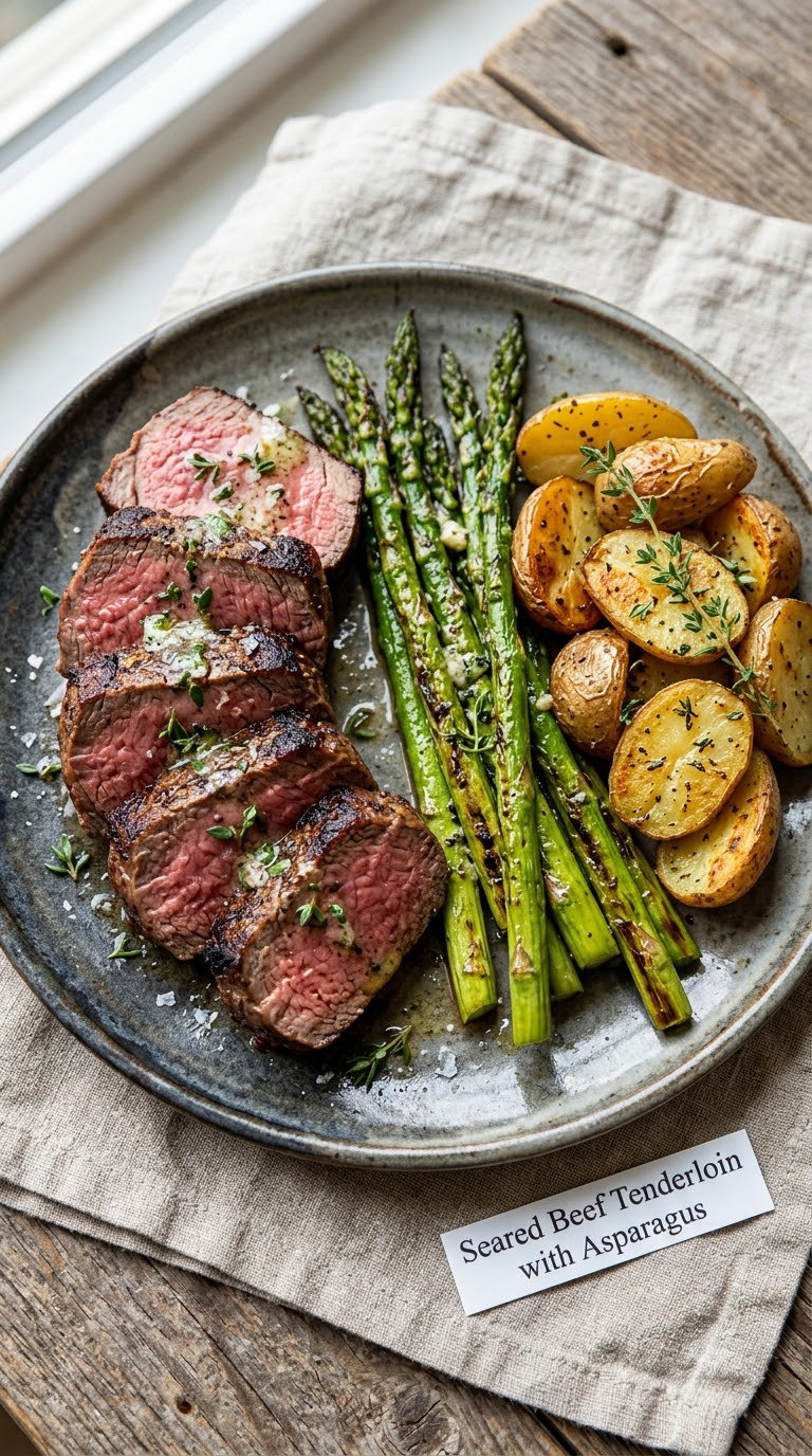 Seared Beef Tenderloin with Asparagus