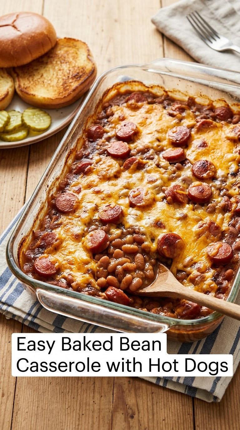 Easy Baked Bean Casserole with Hot Dogs