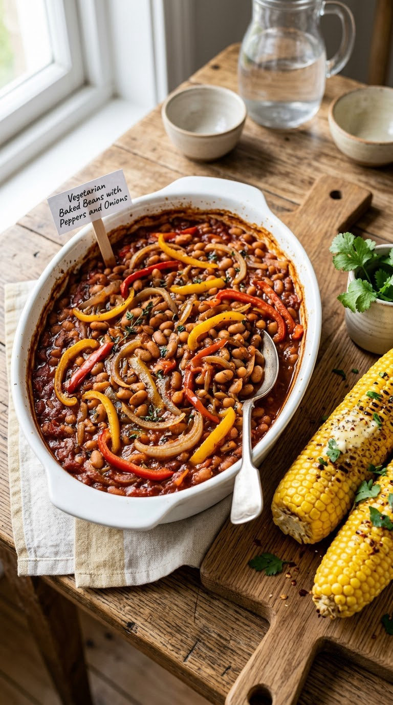 Vegetarian Baked Beans with Peppers and Onions
